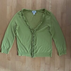 3/$20 linen-cotton Ann Taylor Loft ruffle cardigan green Medium